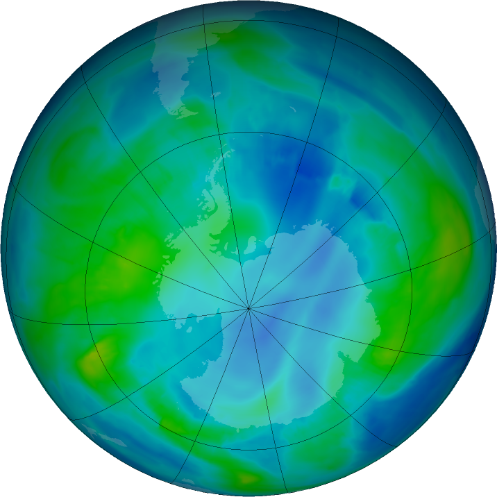 Antarctic ozone map for 27 April 2016